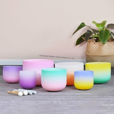 Alchemy Magic Colorful Clear Quartz Crystal Singing Bowl Set Sound Therapy Healing Bowl Products For Sound Therapy