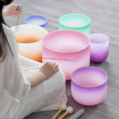 Alchemy Magic Colorful Clear Quartz Crystal Singing Bowl Set Sound Therapy Healing Bowl Products For Sound Therapy