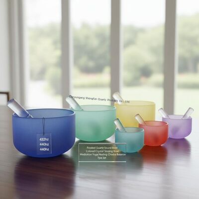 7 차크라 균형 12 음과 높은 온도 저항을 가진 명상을 위한 쿼츠 노래 그릇